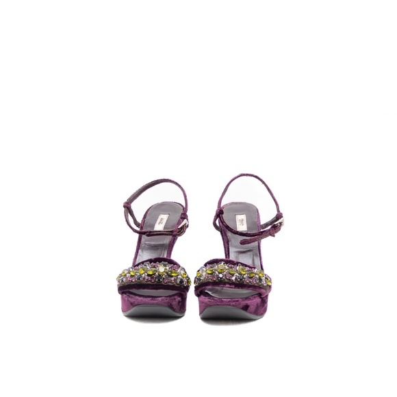Prada Purple Velvet Sculptural Wedge Sandals – Size US 7 / UK 4.5 / EU 37 - Picture 2 of 9